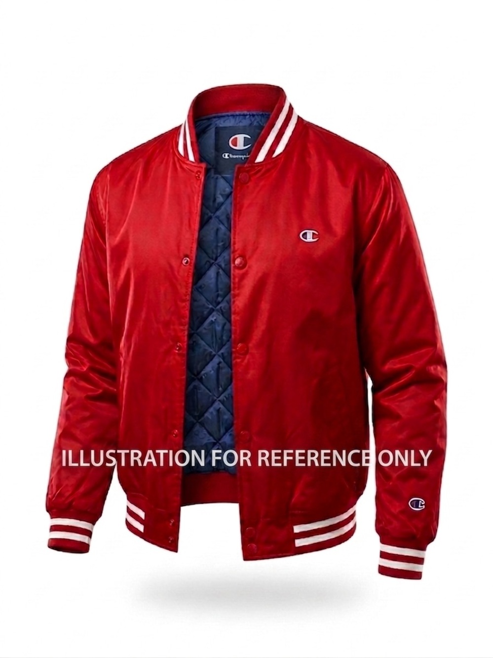 Champion Jacket Mens Large Red Classic Logo Varsity Jacket Striped Trim NWT $195